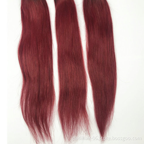Ombre color hair weave virgin hair lace closure frontal red human hair weave
